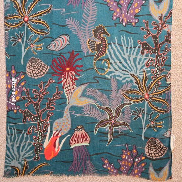 Spartina 449 Accessories - NWT Spartina 447 Linen Blend Scarf w/ Undersea Scene Mermaid Jellyfish, Seahorse
